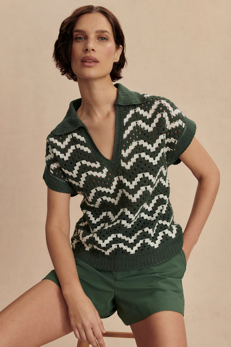 (取寄) バーリー レディース ジョエル クローシェ ポロ トップ Varley women Joelle Crochet Polo Top Cilantro VARLEY | Joelle Cotton Crochet Polo Shirt | Women | Lane