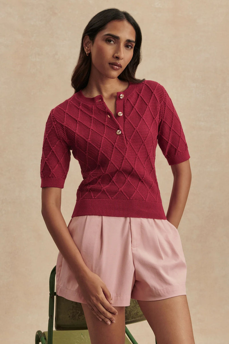 Shop Rich raspberry Merryn Diamond Knit Top by VARLEY online – Tribe71